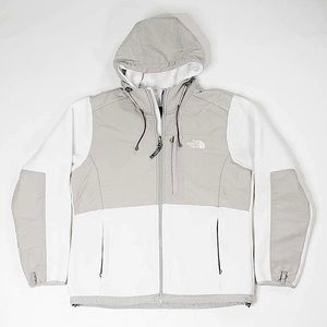 Women's North Face Denali 2 Gray & White Fleece Hooded Zipper Jacket size Large